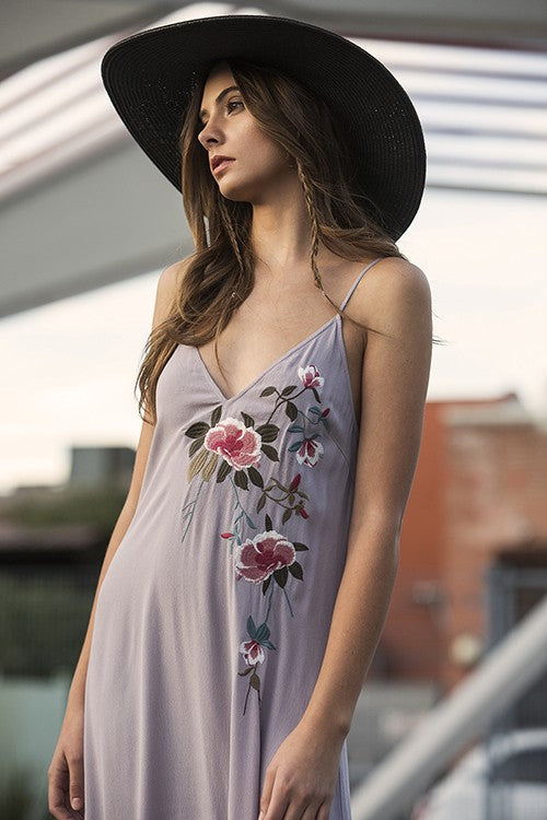 Lavender, Fringe & Embroidered Maxi Dress Medium Lavender, Fringe & Embroidered Maxi Dress Medium