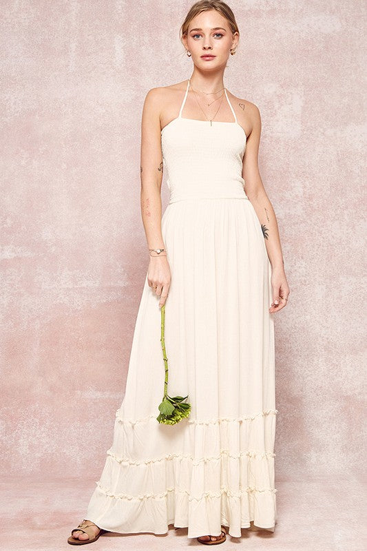 Ivory Free Spirit Smocked Bodice Maxi Summer Dress Small Ivory Free Spirit Smocked Bodice Maxi Summer Dress Small