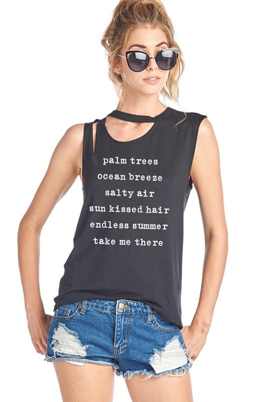 "Palm Trees, Ocean Breeze "Black Womens T-Shirt - Hippie Vibe Tribe
