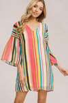 Tropical Striped Bell Sleeve Shift Dress - Hippie Vibe Tribe