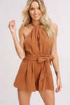 Twist Halter Tie Waist Romper