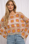Flower Crocheted Pullover Sweater