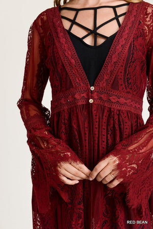 Red Body Lace Cardigan - Hippie Vibe Tribe