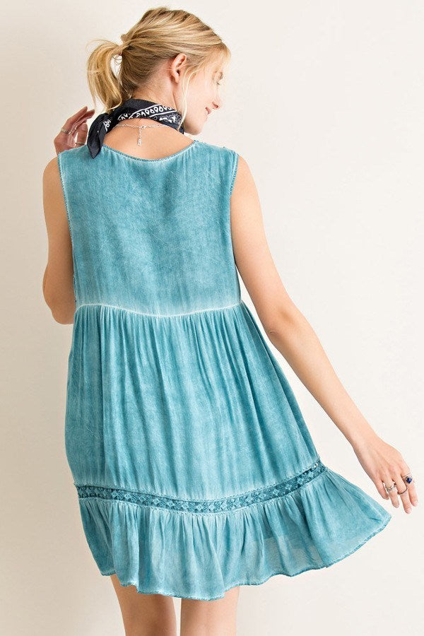 Gorgeous Acid Wash Sleeveless Peasant Dress Teal / Large Gorgeous Acid Wash Sleeveless Peasant Dress Teal / Large
