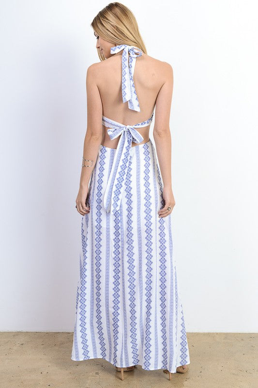 Bohemian Blue Halter Maxi Dress Large Bohemian Blue Halter Maxi Dress Large