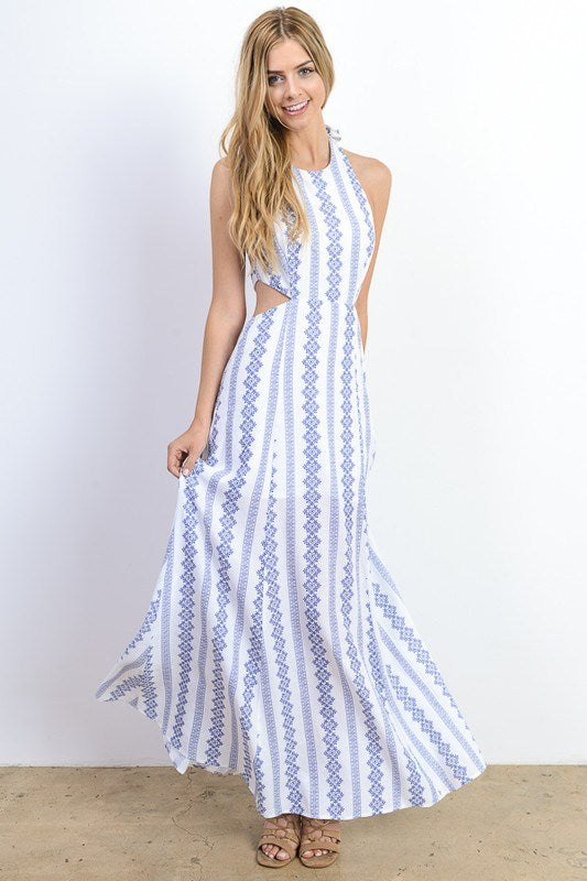 Bohemian Blue Halter Maxi Dress Large Bohemian Blue Halter Maxi Dress Large