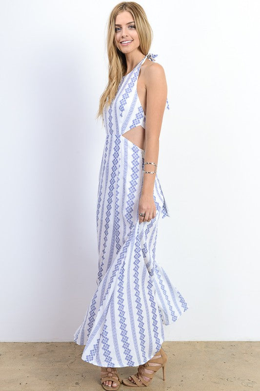 Bohemian Blue Halter Maxi Dress Large Bohemian Blue Halter Maxi Dress Large