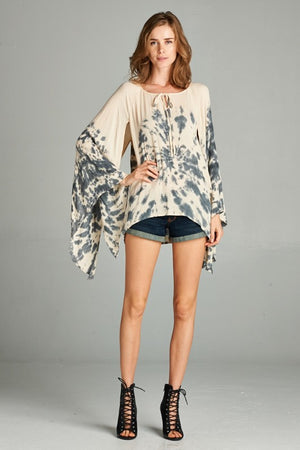 Acid Wash Blouse Butterfly Sleeves - Hippie Vibe Tribe