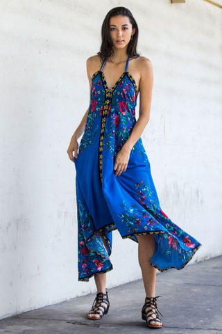 海*星様 humoresque sleeveless dress cobalt Cobalt Tropical Print Sleeveless Maxi Dress | Lime Lush Boutique
