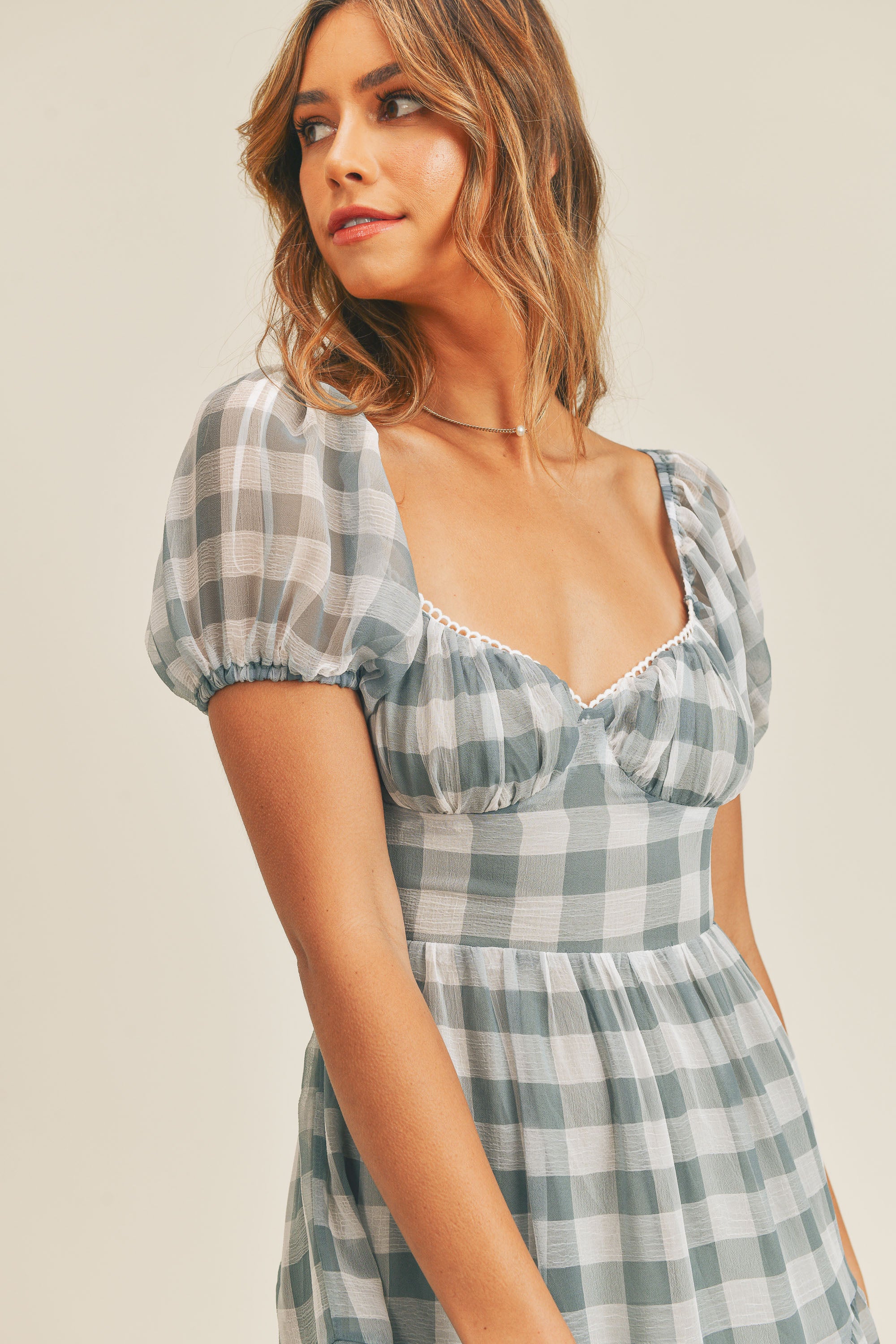 blue gingham swing dress Eawtki Women's V Neck Short Sleeve Mini Dress Gingham Print Wrap Front Fitted Casual Summer Swing Dress For Women