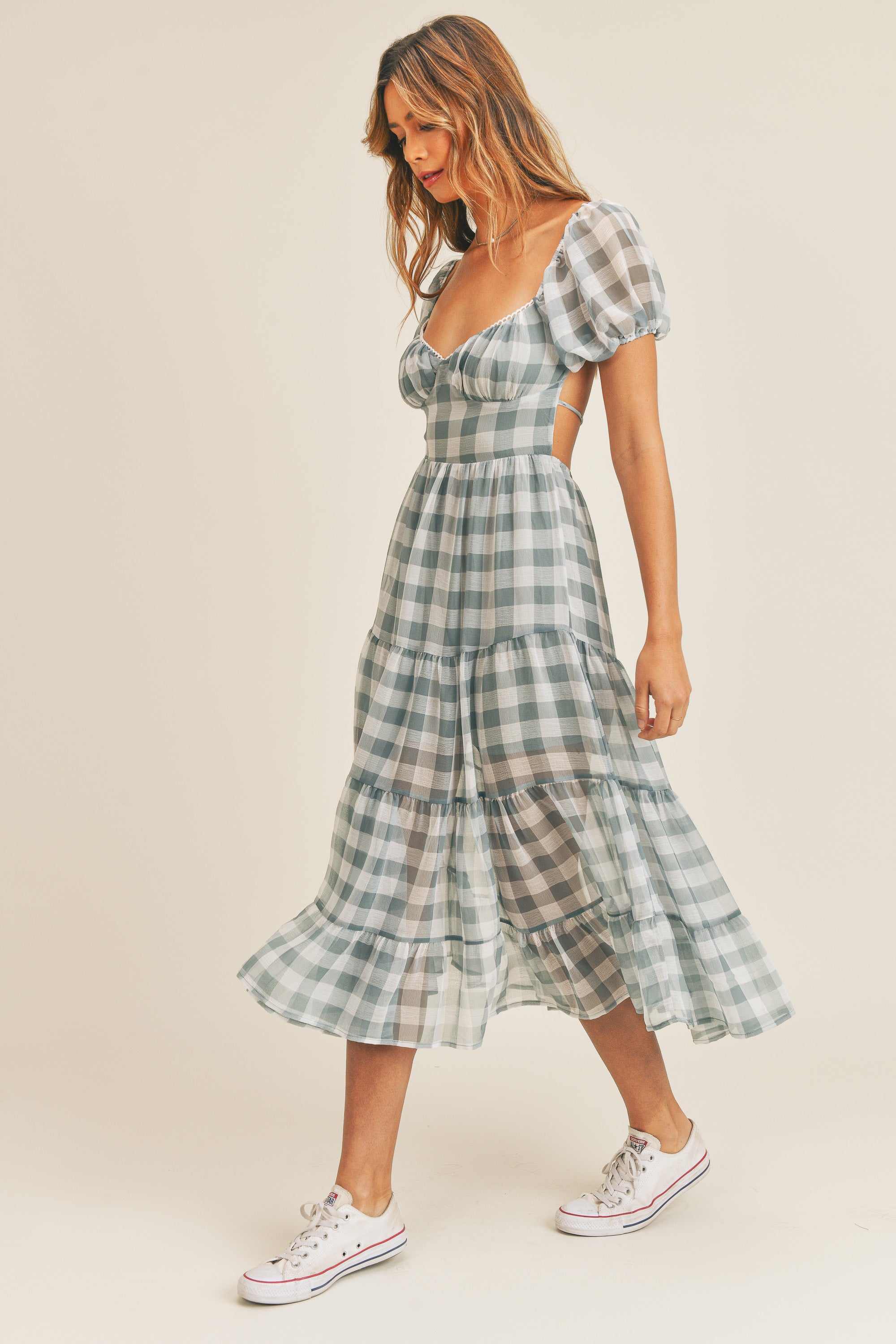 Dusty Blue Checker Swing dress small Dusty Blue Checker Swing dress small