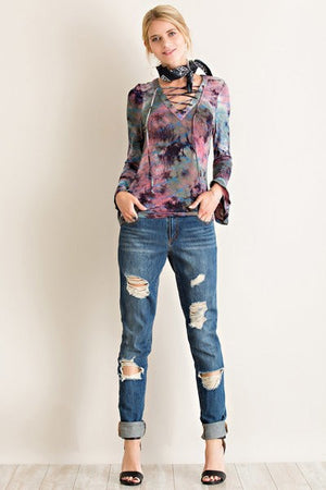 Tie-Dye Long Sleeves with lace up. - Hippie Vibe Tribe