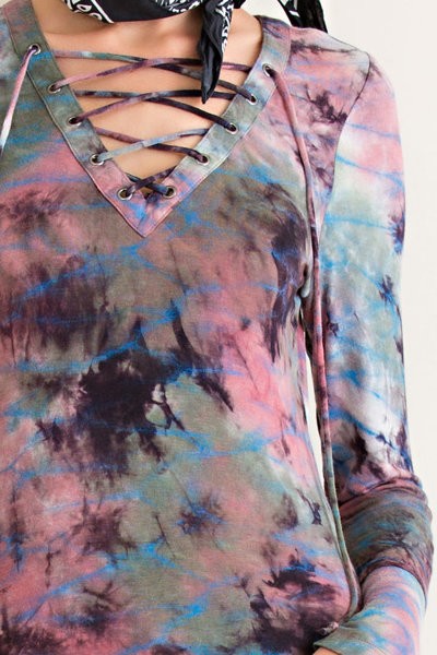 Tie-Dye Long Sleeves with lace up. - Hippie Vibe Tribe