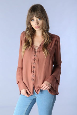 Ruffle Sleeve Lace Up Blouse - Hippie Vibe Tribe