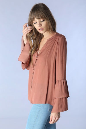 Ruffle Sleeve Lace Up Blouse - Hippie Vibe Tribe