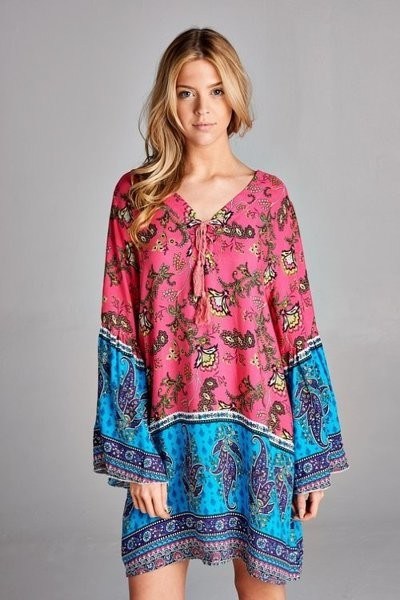 Boho Paisley Tunic/Dress Pink/Blue / Large Boho Paisley Tunic/Dress Pink/Blue / Large