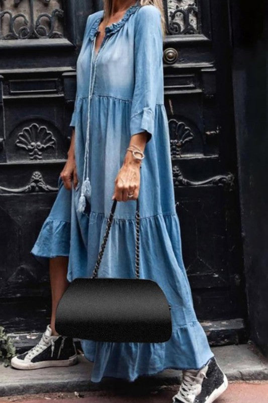 Maxi Light Weight Denim Dress Hippie Vibe Tribe Maxi Light Weight Denim Dress Hippie Vibe Tribe