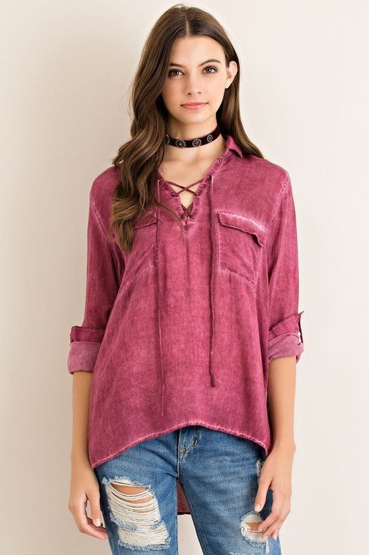 Stressed Wine Long Sleeve Blouse - Hippie Vibe Tribe