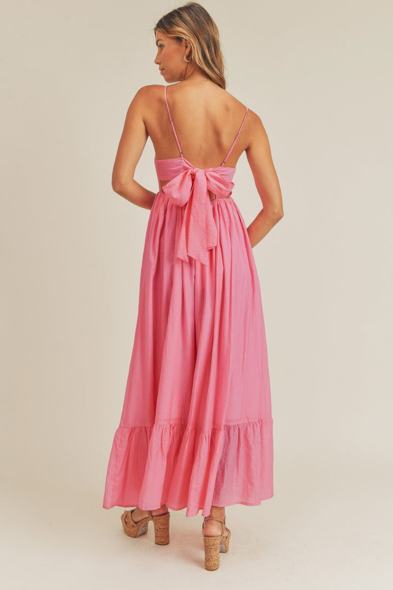 Candy Pink  Maxi Dress with Back Bow